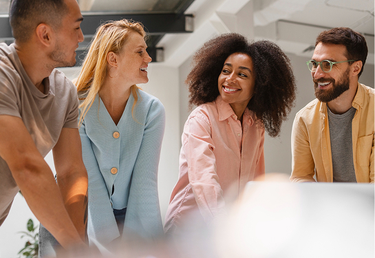 Group of diverse people talking to each other
